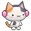 Soda, relaxed: a calico wearing headphones